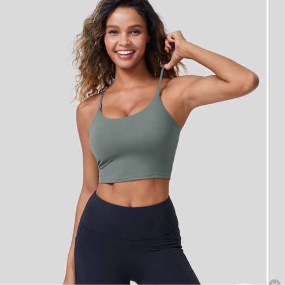 🎄🎁Halara 1X New Padded Cropped Yoga Cami / Bra Olive Green - Picture 11 of 11